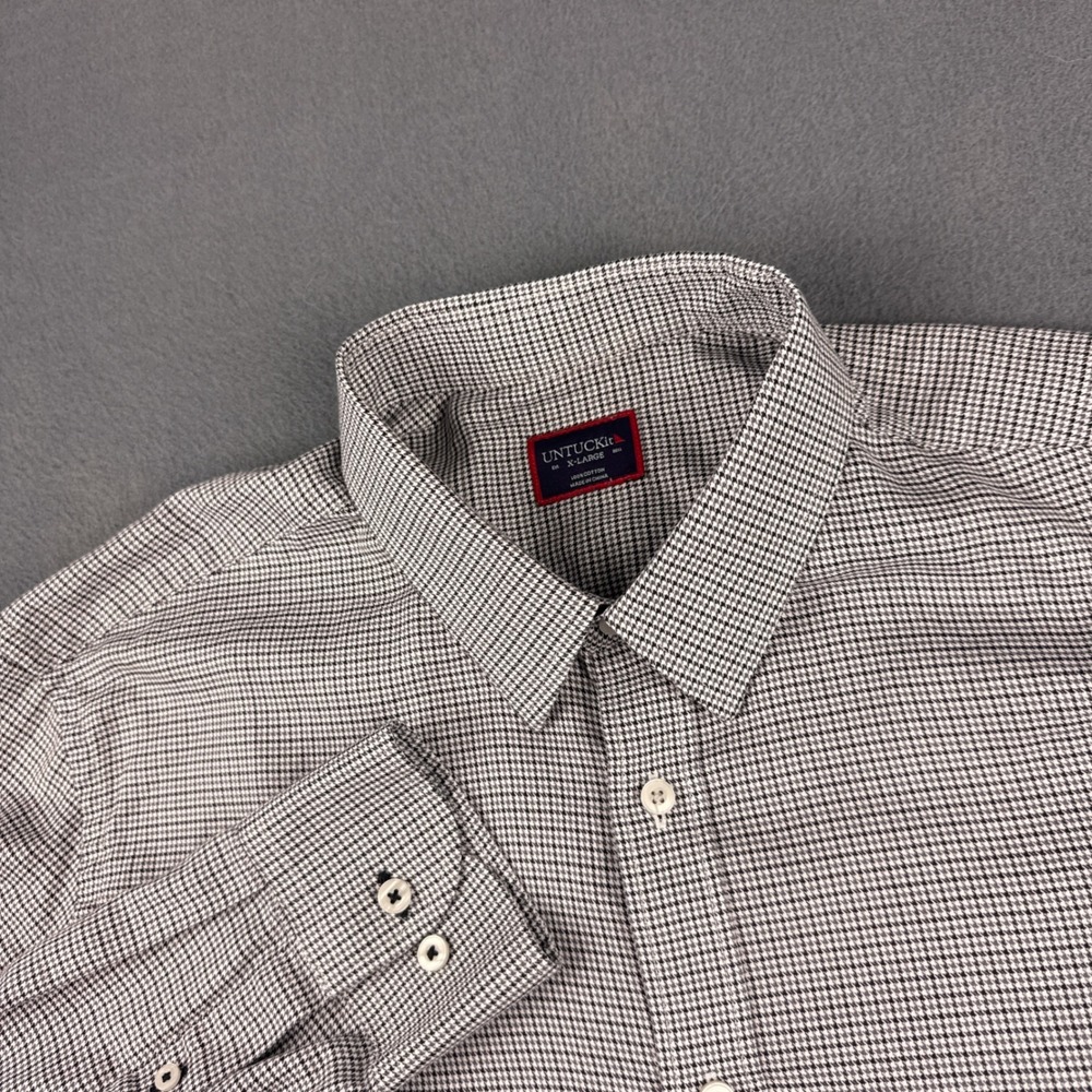 UNTUCKit Anselmo Shirt Men's XL Black White Houndstooth Regular Fit Button Up
